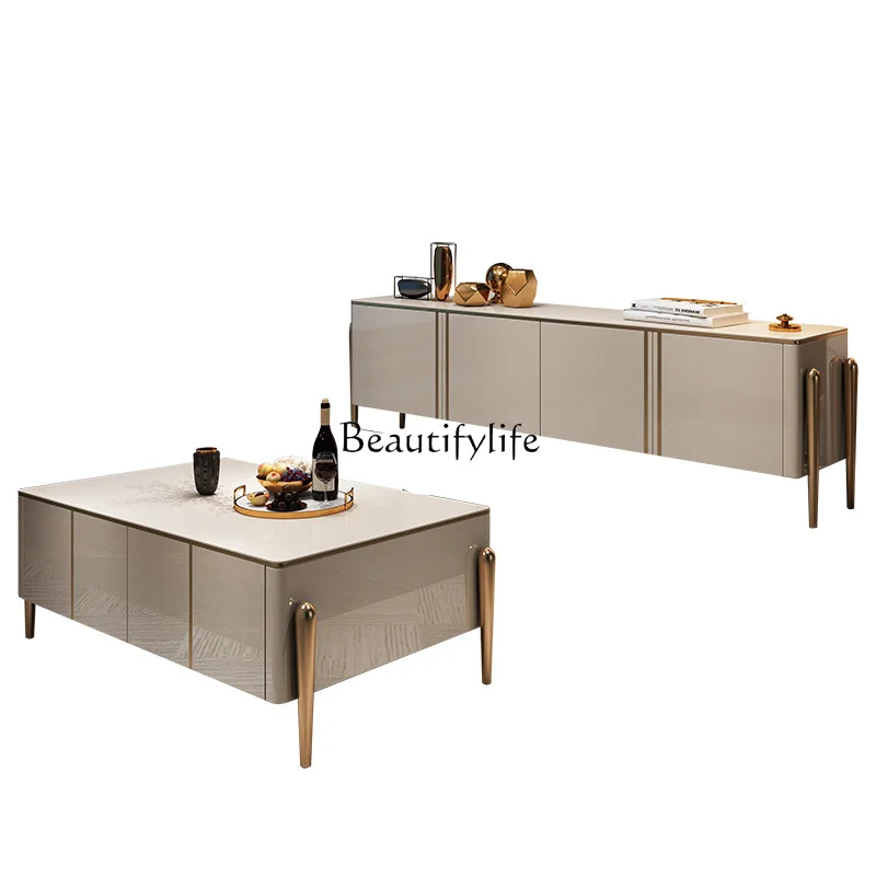 

Light luxury rock slab TV cabinet coffee table combination modern simple high-end living room TV cabinet