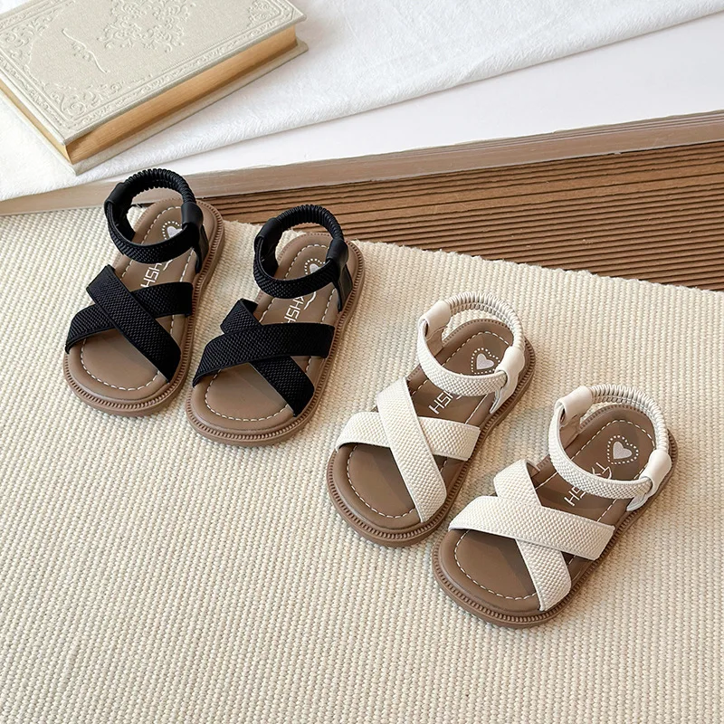 

2026 New Kids Summer Sandals Cross Tie Children Fashion Beach Sandals Non-slip Open-toe Versatile Girls Flat Sandals Breathable