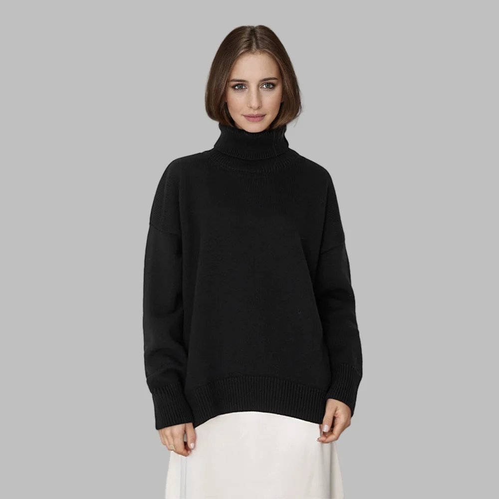

Fashionable Women's Style Maglione Solid Color Warm Loose Casual Classic Versatile Autumn Winter Sweter Long Sleeves High Collar