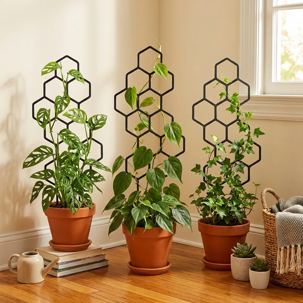 2pcsHoneycomb Design Plant Trellis, Rustproof Plastic Support for Potted Vines and Flowers, Indoor Outdoor Garden Climbing Frame