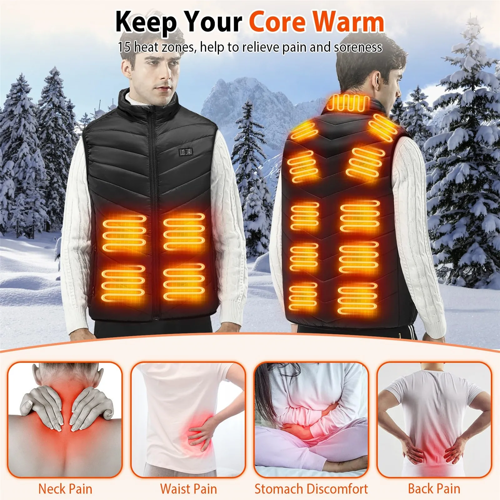 Unisex Zone 15 Smart Heating Vest Warm Winter Outdoor Coats For Men And Women Fashion Smart Heating Clothing Heated Vest