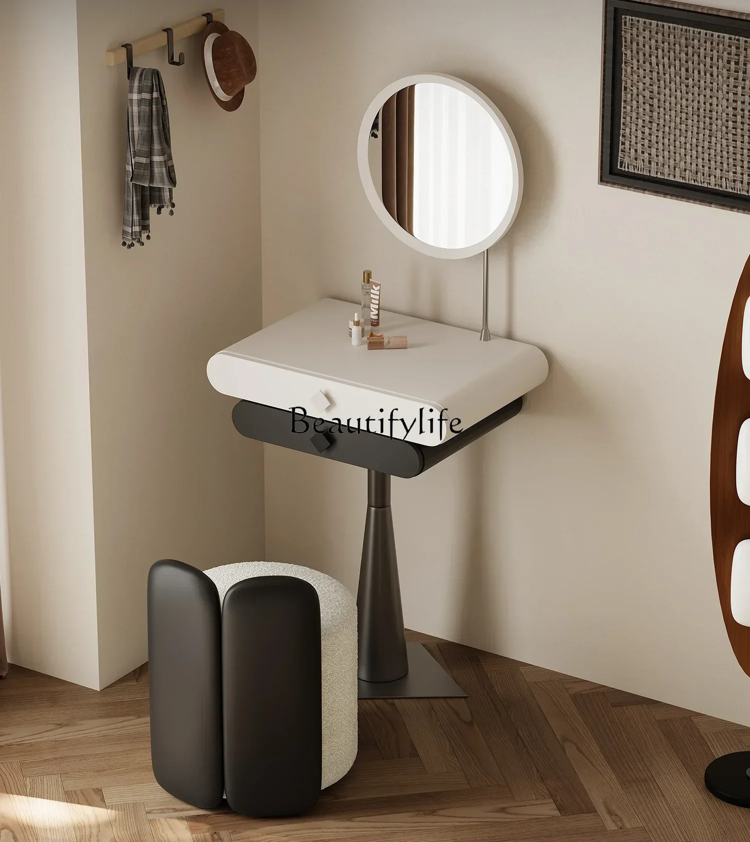 1z.Italian Minimalist Small Dressing Table New Solid Wood Cream Style Light Luxury Makeup Table