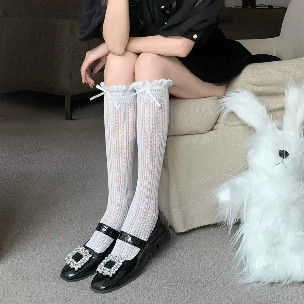 Lolita Girls Long Socks Women Stockings  Lace Mesh Fishnet Stockings Ruffle Socks Cute Knee Socks Stockings Women