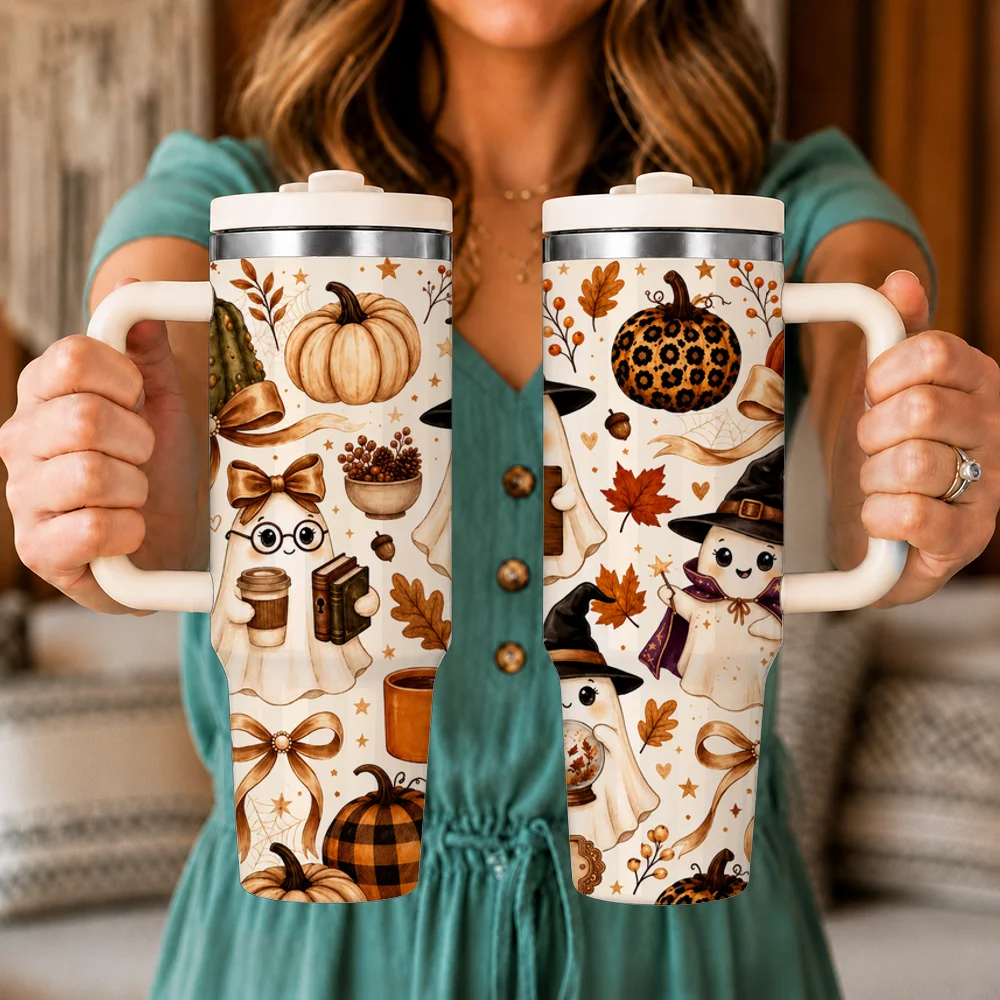 Cute Spooky Ghosts Vacuum Flasks 40oz Insulated Tumbler with Handle Straw Lid Large Capacity Stainless Steel Travel Mug