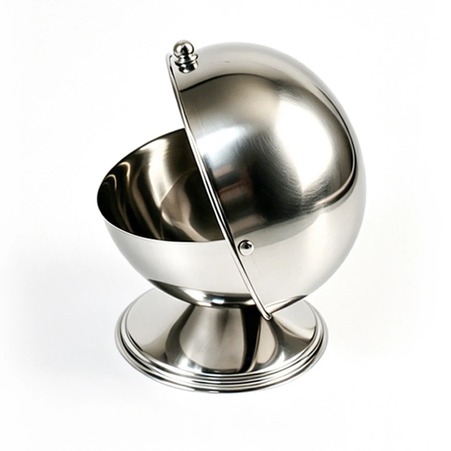 Modern Stainless Steel Jar with Flip Lid, Sphere Storage Container for Kitchen Office Home Decor, Holiday Desktop Organizer view 5