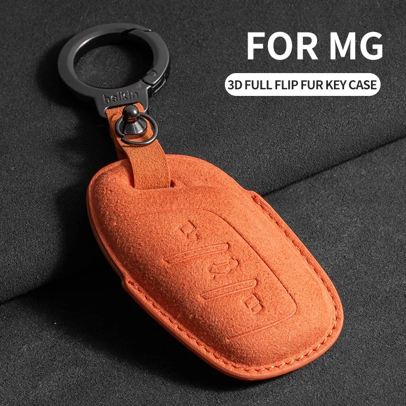 

Leather Car Remote Key Case Cover Shell for MG ZS HS 5 6 EZS for Roewe RX8 RX5 RX3 I6 Suede Car Key Protector Fob Accessories