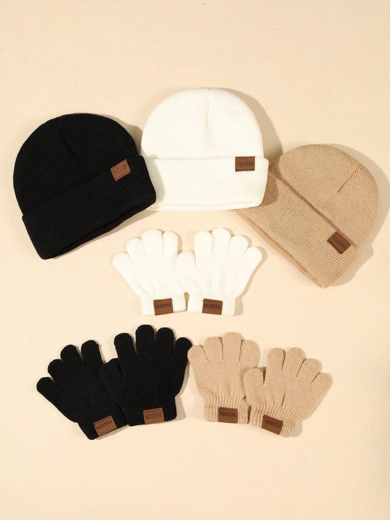 3pcs/Set Infant & Toddler Unisex Autumn/Winter Car Logo Knitted Hat And Gloves Set (3 Hats + 3 Pairs Of Gloves), Warm And Cozy