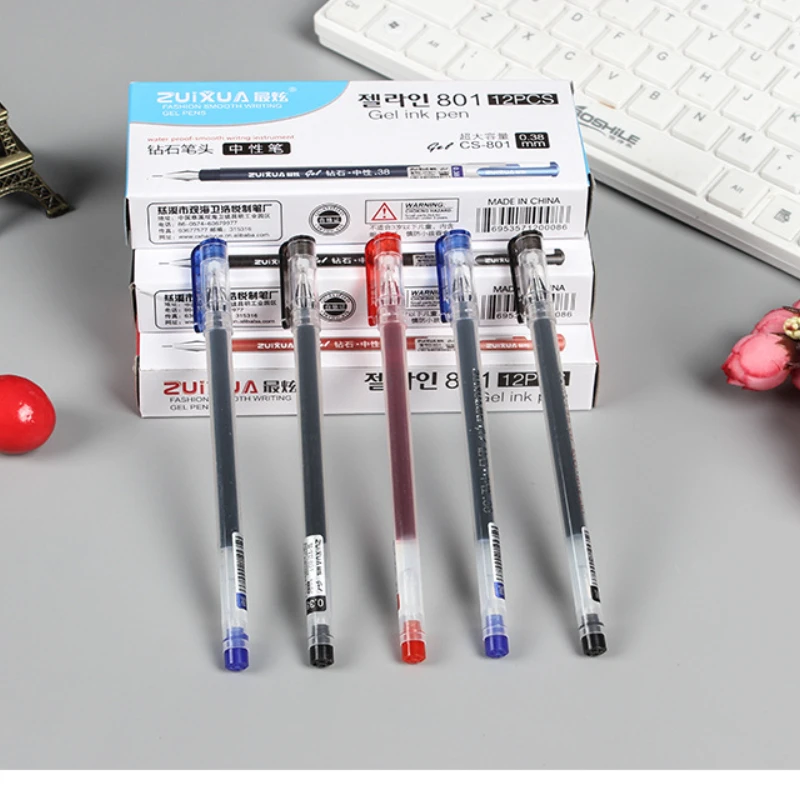 1-6 Pcs 0.38mm Large-capacity Ink Diamond Tip Red Blue Black Refill Gel Pen Student Stationery Writing Pen Office Shop