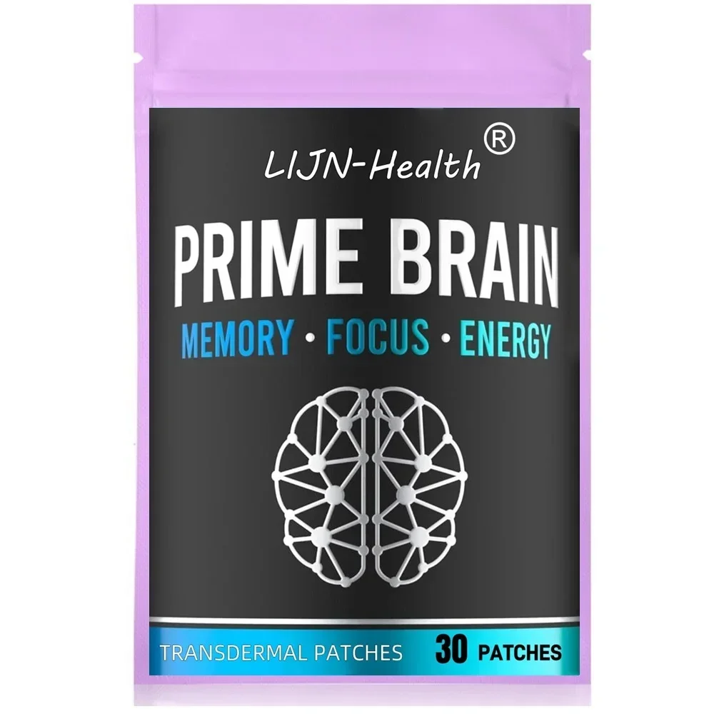 30 Patches Prime Brain Transdermal Patches Ginkgo Biloba, Lion's Mane Mushroom, Vitamin B12 for Memory, Focus Support