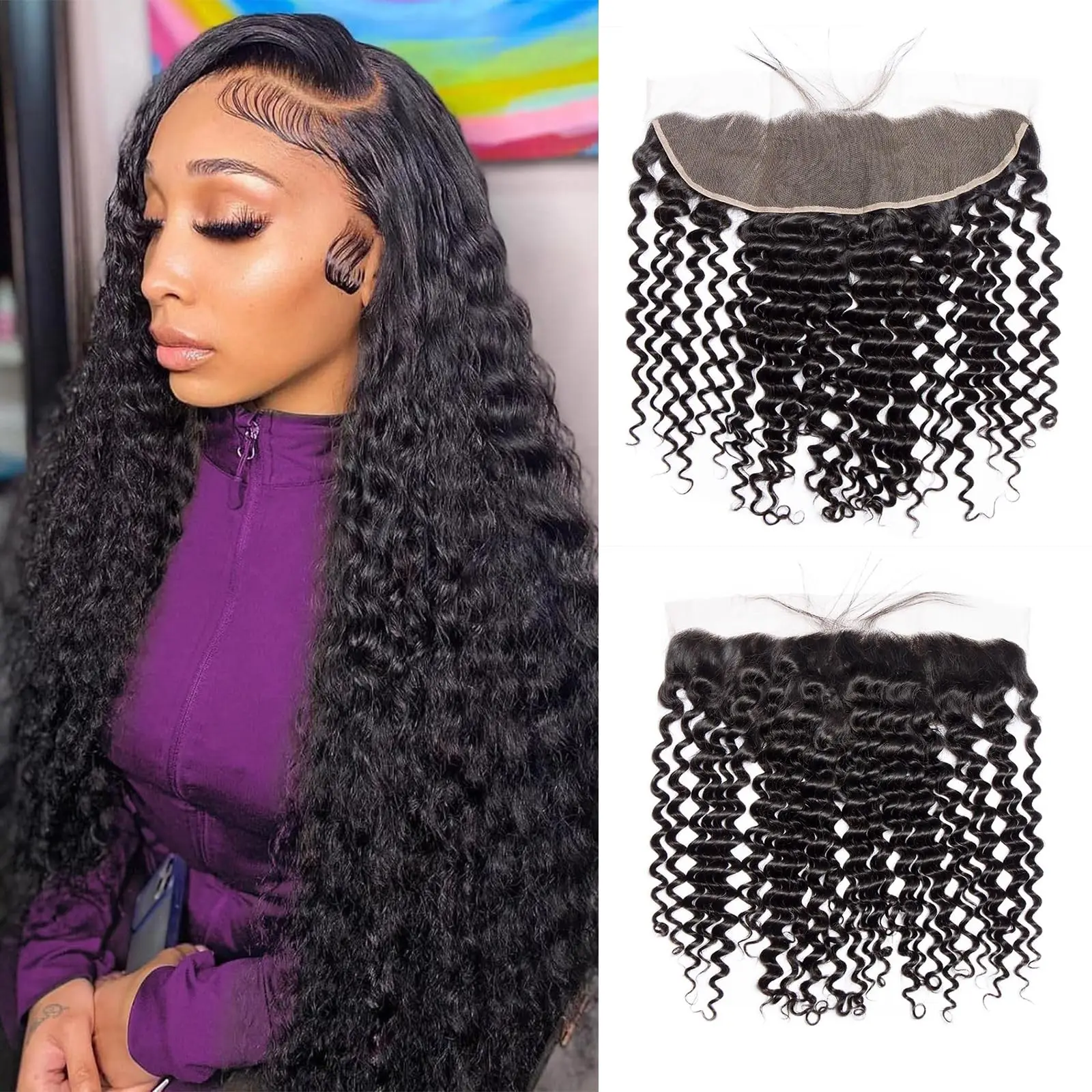 

Kinky Curly 4x4 Lace Closure Pre Plucked Swiss Transparent 13x4 Frontal Free Part Natural Black 100% Remy Human Hair