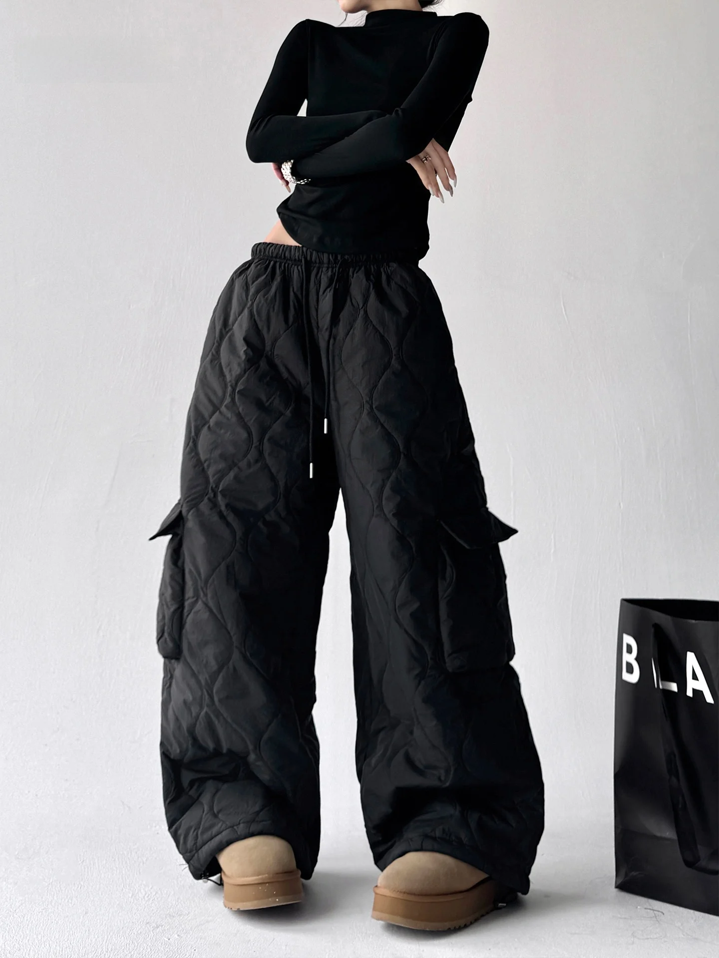 

Зимние уличные хлопковые брюки с высокой талией, женские повседневные брюки в стиле ретро, теплая рабочая одежда, брюки Spor Sle