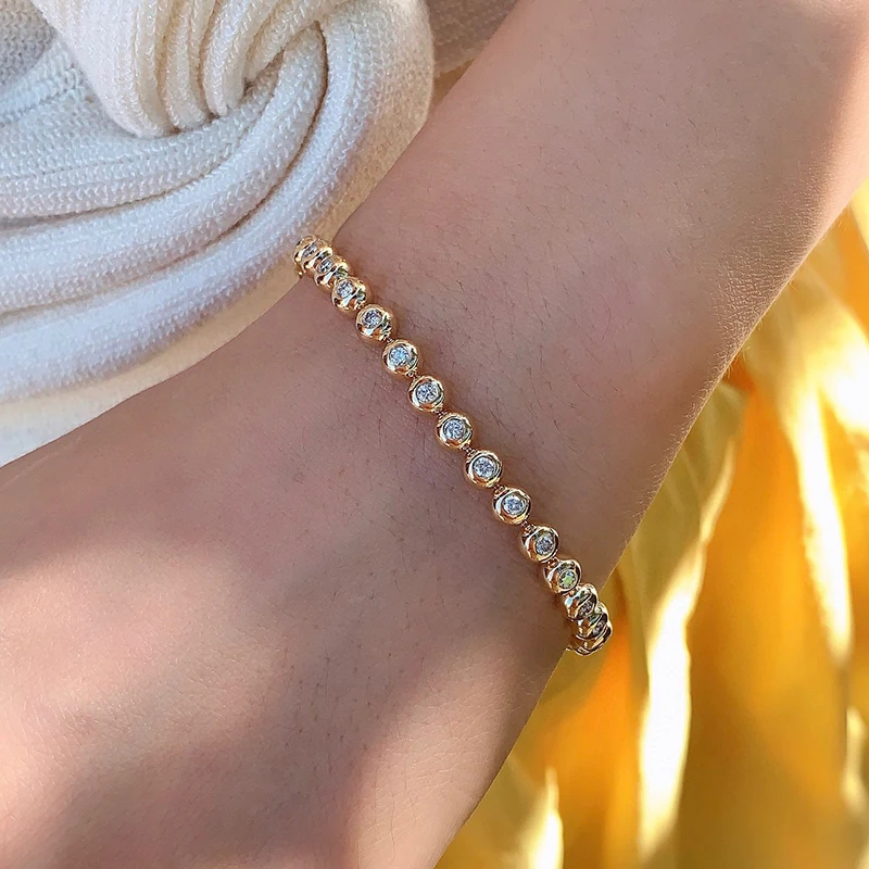 Aazuo 18K Solid Yellow Gold Real Diamond 1.36ct Fairy Round Whole body Bracelet For Woman Upscale Trendy Engagement Party Au750 view 5