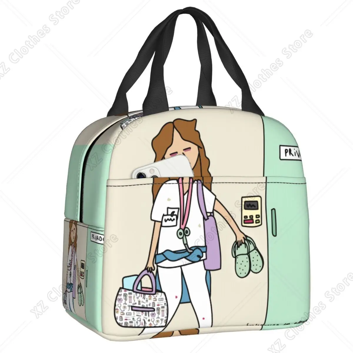 Custom Enfermera En Apuros Doctor Nurse Medical Health Insulated Lunch Bag for Women Portable Cooler Thermal Lunch Box School