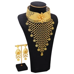 2PCS/Set Dubai European and American Flower Earrings Necklace Set Middle Eastern Women's Jewelry Wedding Jewelry