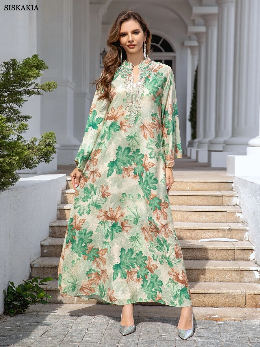 Siskakia Fashion Printing Casual Long Dresses Party Clothing Moroccan African Women Kaftan Jalabiyat Saudi Arab Islam Kebaya