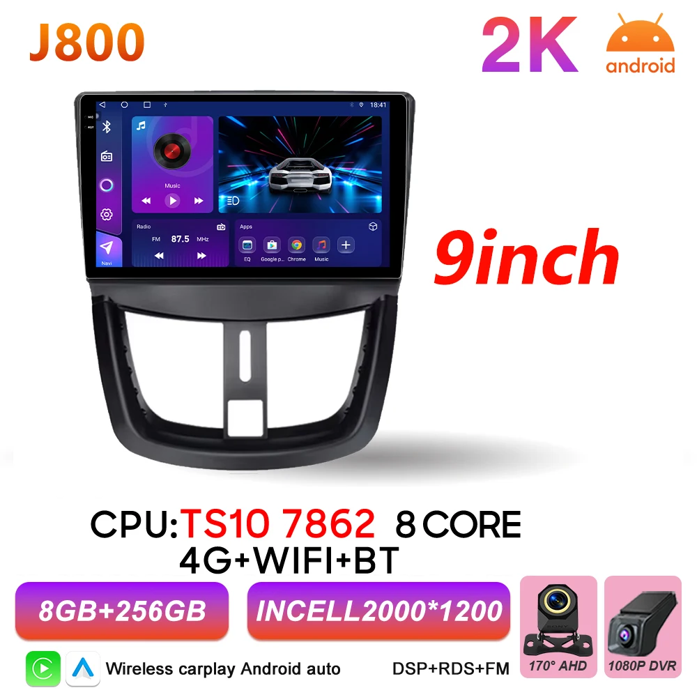 Android 16 Auto autoradio voor Peugeot 206+ 207 207CC 2006 - 2015 Carplay multimediaspeler GPS navigatie DSP autoradio scherm