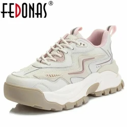 FEDONAS Outdoor Fashion Popular Women Sneakers Genuine Leather Mesh Breathable Platforms Spring Summer Casual Sports Shoes Woman