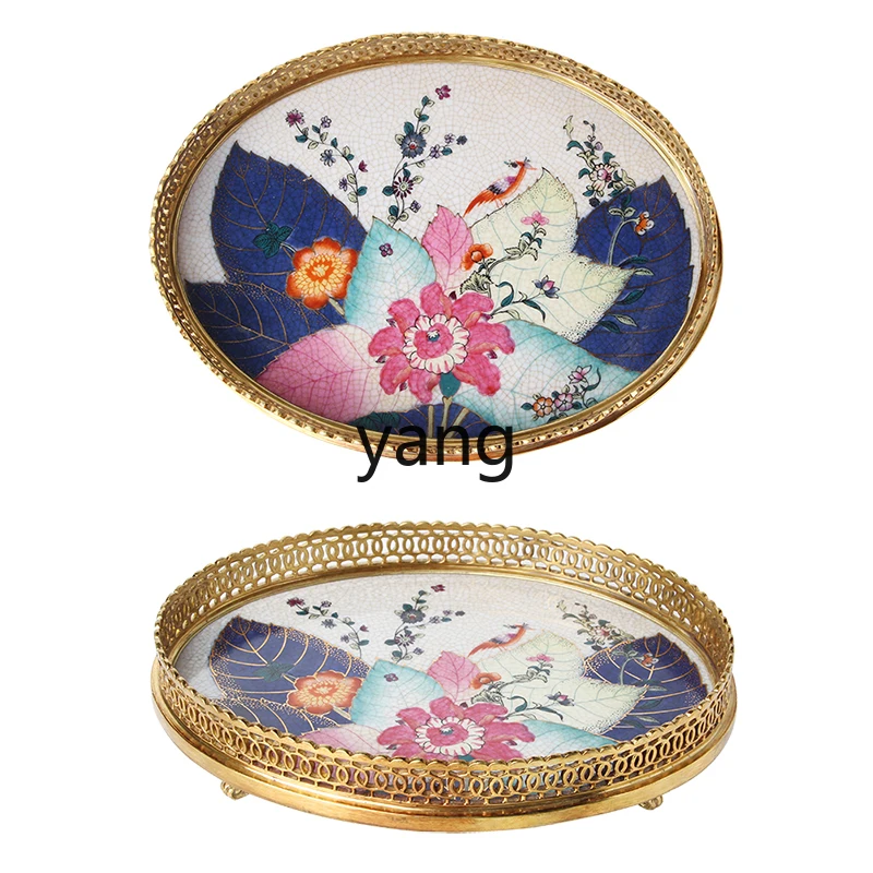

ZYF ceramic with copper jewelry retro hand-painted tray fruit plate living room ornament
