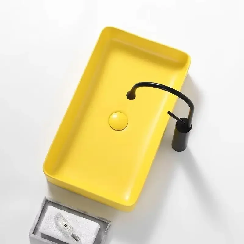 Rectangular Ceramic Wash Basin, Nordic Countertop, Matte Yellow, Household, Hotel, Bathroom, Balcony