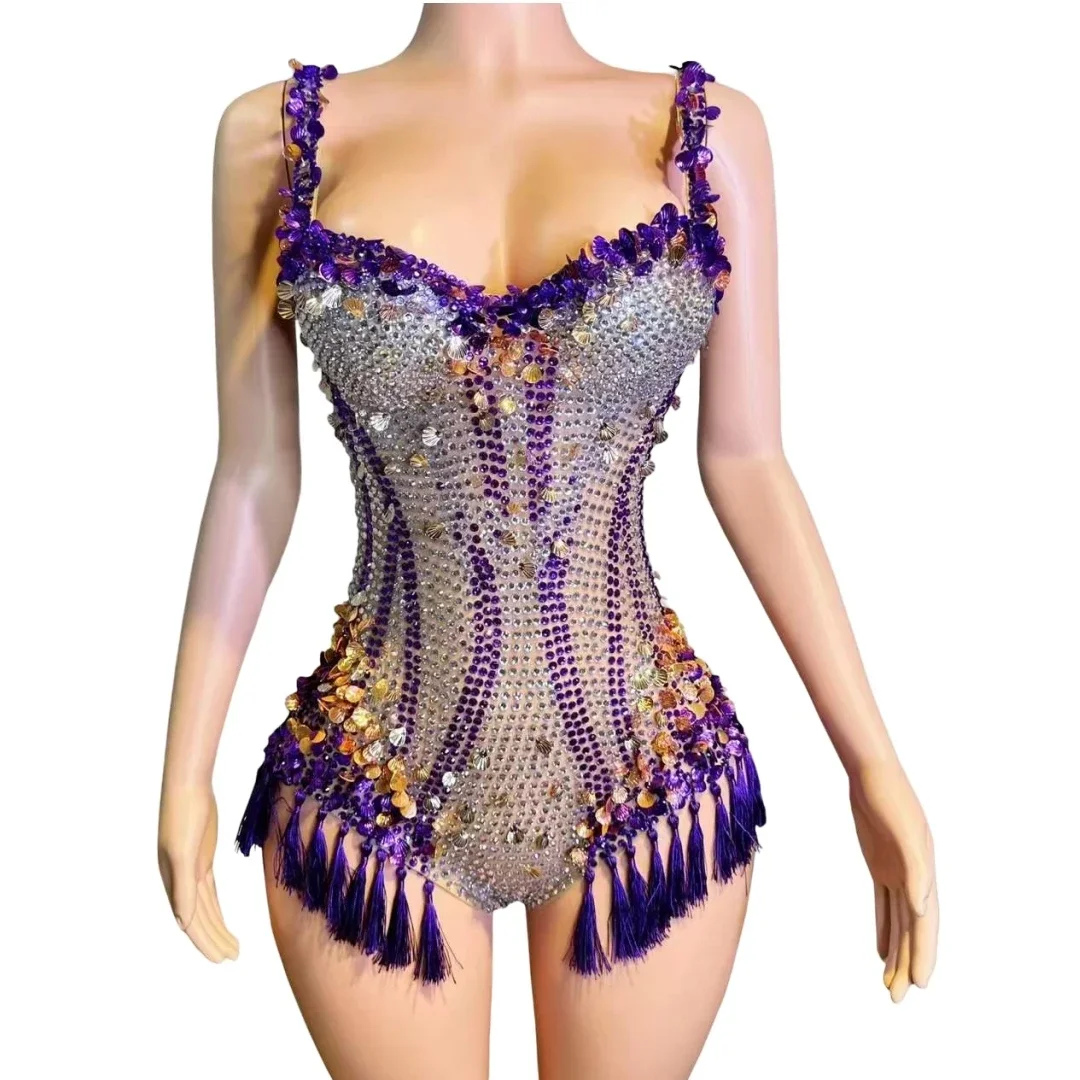 

Sparkly Hot Drilling Fringe Rhinestone Bodysuits For Women Club Night Stage Wear Performance Celebrity Birthday Queen Costume