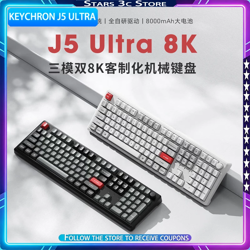 Keychron J5 Ultra Mac Mechanical Keyboard Wireless Tri Mode Dual 8K with Multi-function Knob Low Latency Gaming Keyboard Office
