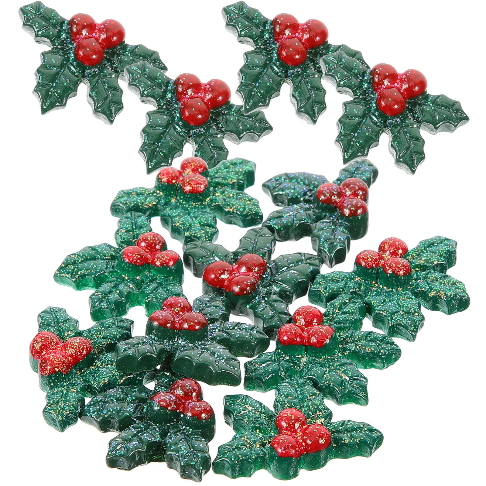 

50Pcs Resin Holly Leaves Berry Charms Glitter Dark Green DIY Christmas Wreath Ornaments Crafts Accessories Embellishments
