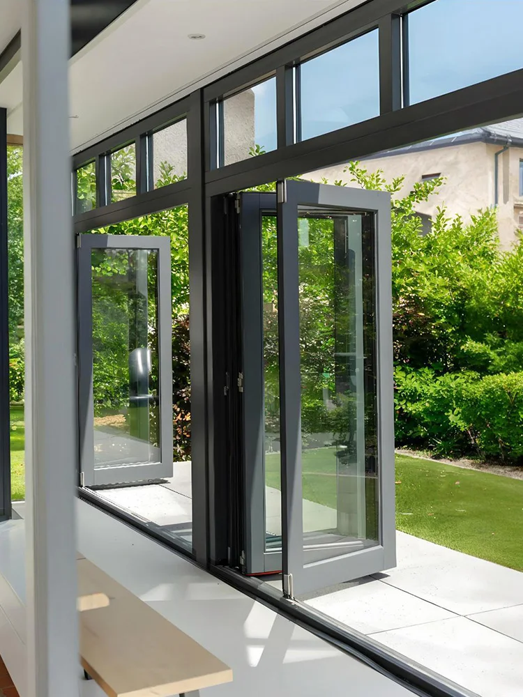 Folding Door Exterior Interior Accordion Entry Sliding Bi Fold Doors Aluminum Double Glaszed For Garden Home Decor Custom