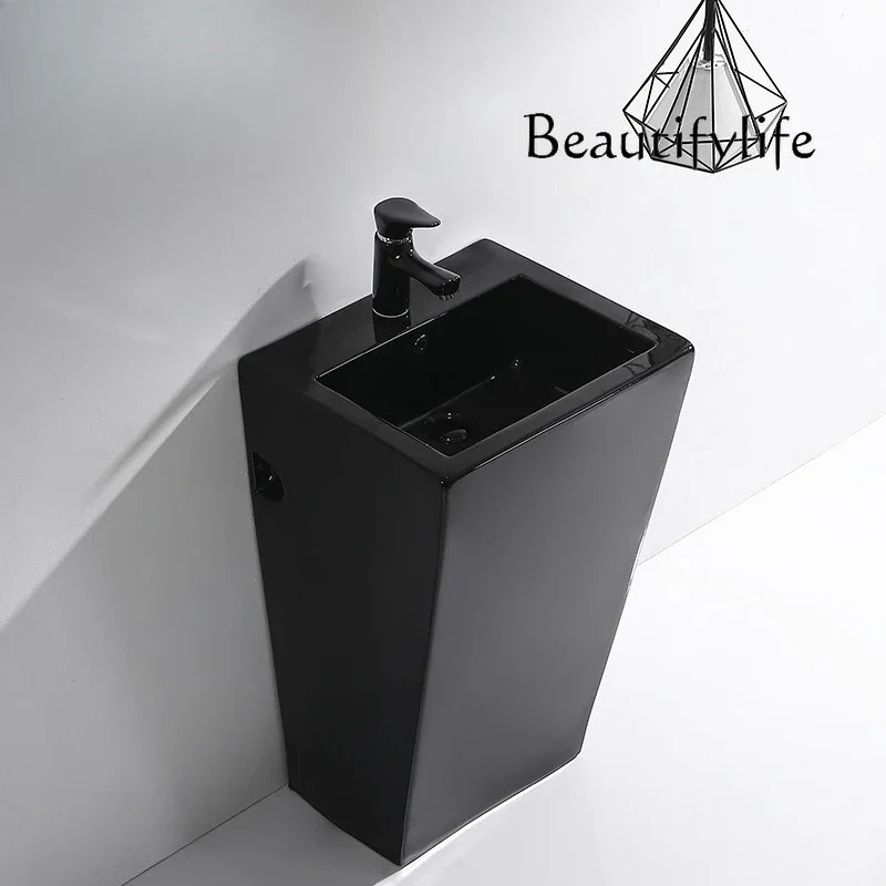 N69 Black integrated column washbasin column toilet balcony washbasin floor-to-ceiling hotel washbasin