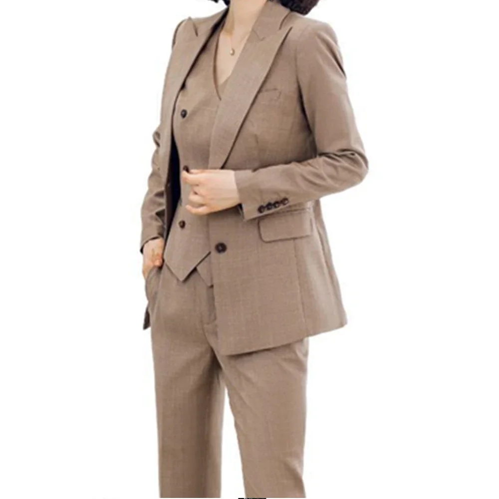 

2024 Fashion New Ladies Business Solid Color Suits Trousers Waistcoat / Woman's Pink Commuter Blazers Jacket Pants Vest Set