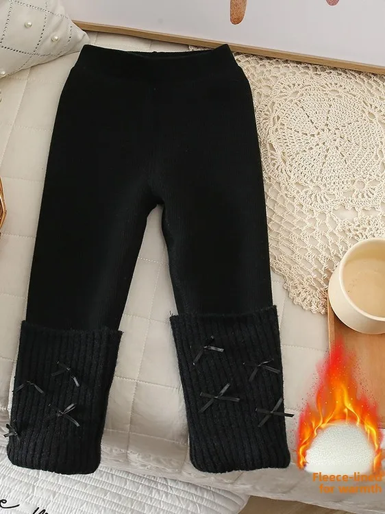 Thiened Fce Lined No-ow Sos-broek Casual warme lange broek voor kinderen Herfst Winter Nieuwe Sle-meisjesbroek