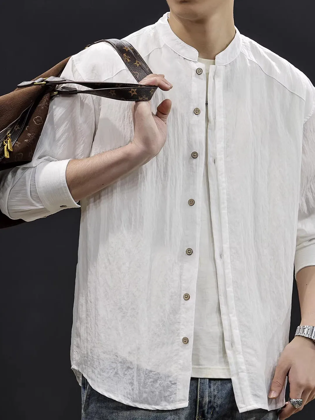 

Men's Summer Long Sve Casual irt Breathable Lyocell Silk Thin Lightweight Loose Fit irt Vintage American Sle