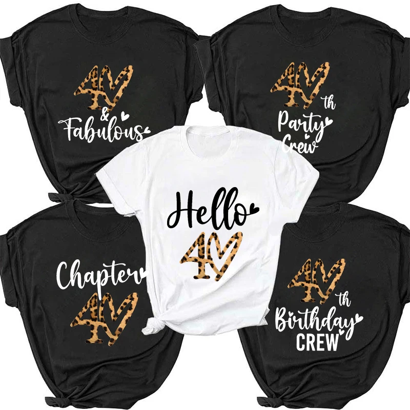 40th Year Old Birthday Squad Crew Women T-Shirt Birthday Party Matching Top Leopard Graphic Print Tees Aesthetic Female Clothing