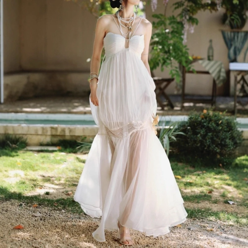 White Strapless Dress 2026 Spring/summer New Fashion Niche Light Luxury High-end Feeling Heavy Pleated Camisole Dress for Women