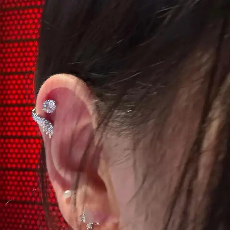 1pcs Silver Color Wing 316L Stainless Steel Ear Bone Nail for Women New Fashion Full of Rhinestone Earrings Accessories for Ear image 3