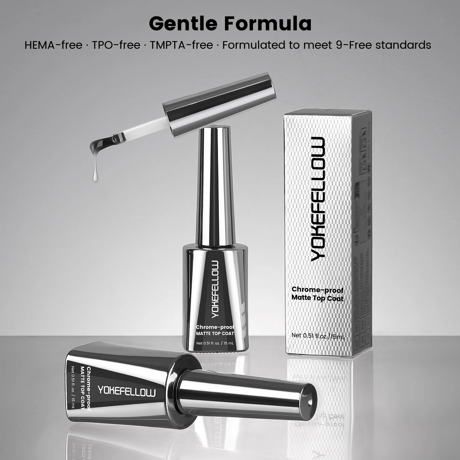 YOKEFELLOW GleamTap Chrome-proof Matte Top Coat - HEMA & TPO Free Friendly Formula, 15ml Powder-Resist Matte Finish Top Coat for Detail Chrome Powder Paint