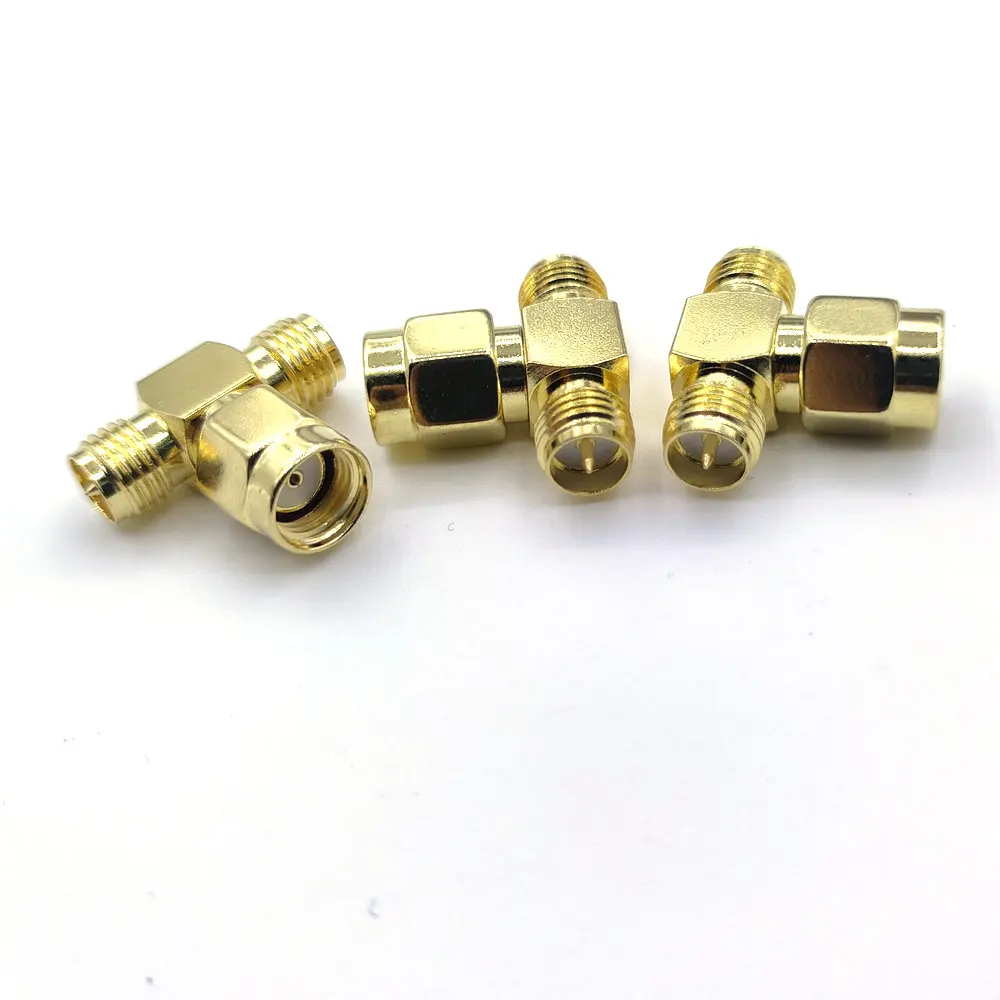 RP-SMA Male Plug to 2 RP-SMA Female Jack Triple T RF Coax Adapter 3 way