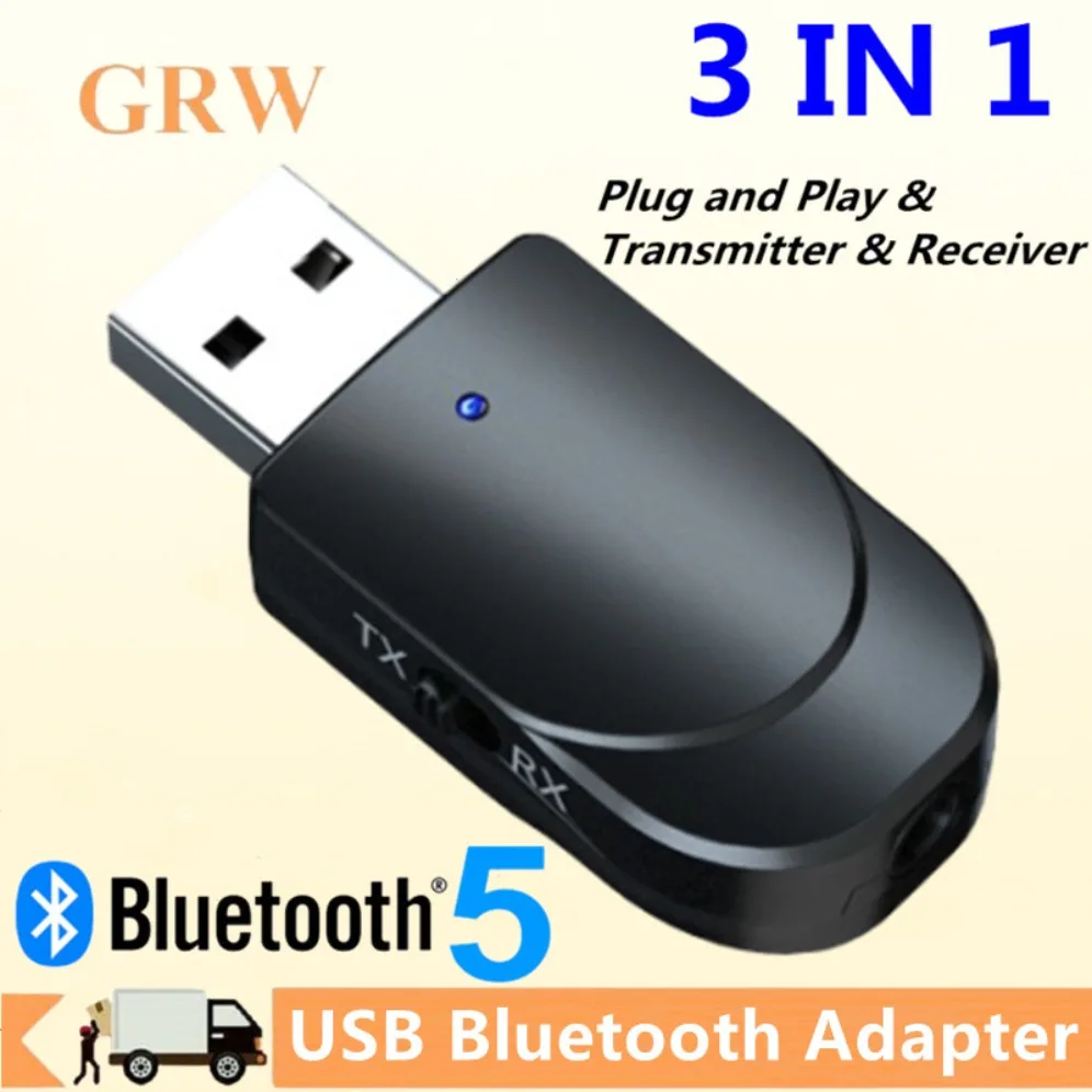 USB Bluetooth Adapter 2 in 1 USB Bluetooth 5.0 Transmitter Receiver for PC Laptop Wireless Speaker Audio Receiver Transmitter