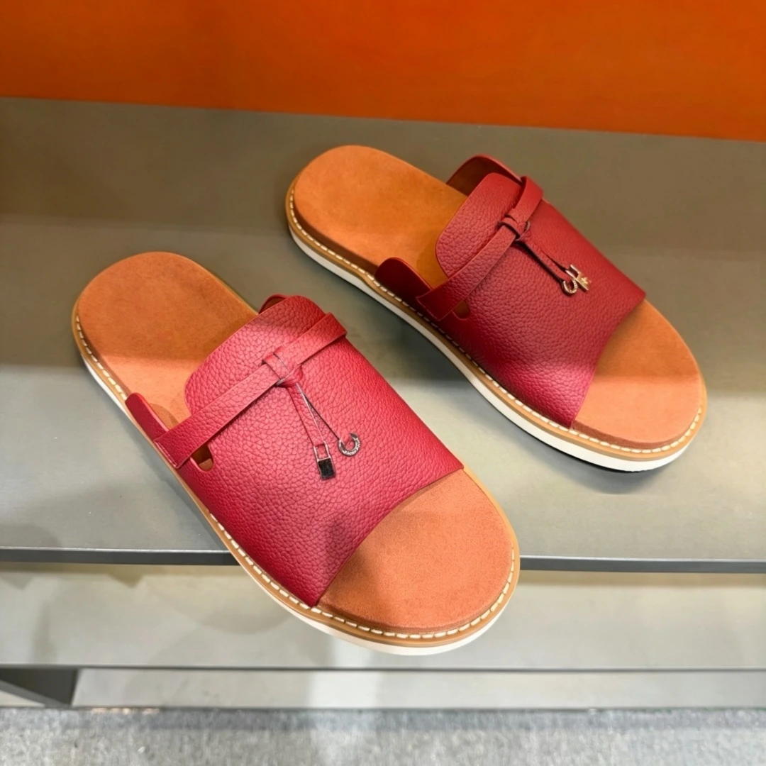 

Holiday Gifts Luxury Brand Men's Shoes Summer Walk Handmade Fashion Slippers Leather Sandals Non-Slip Sole Beach Slides Footwear