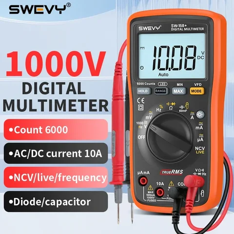 SWEVY Digital Multimeter 6000 Counts True RMS Auto-Ranging NCV Non-Contact Voltage Frequency Capacitance Diode Test