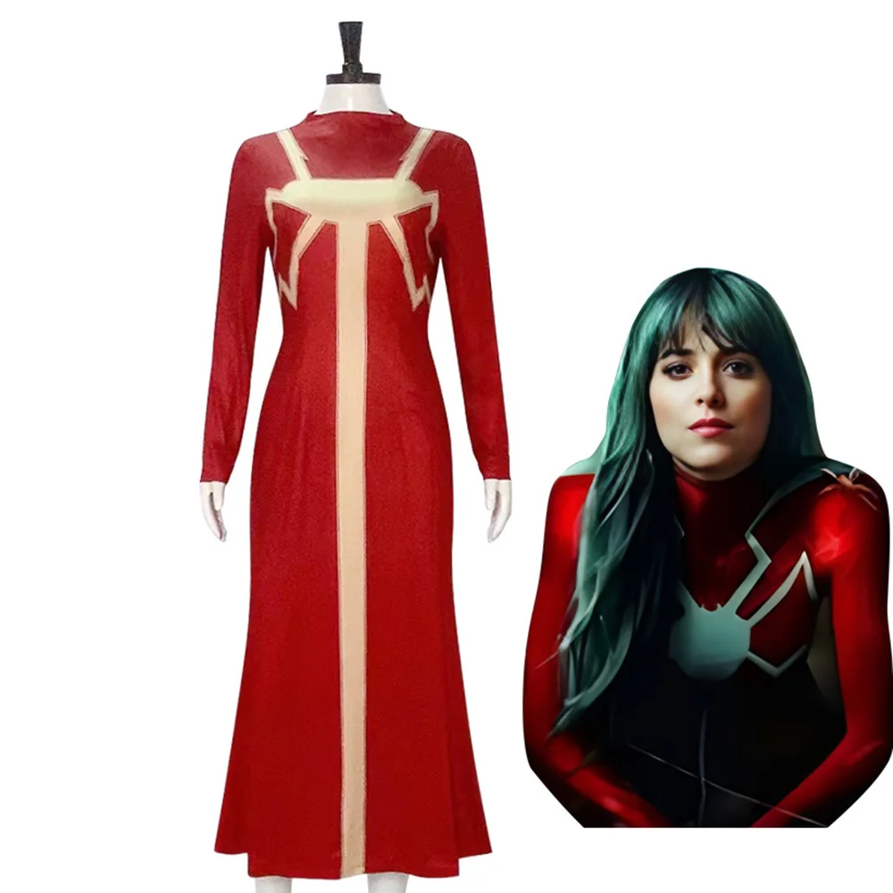 Super Hero Madame Web Cosplay Costume Women Red Dress Jumpsuit Party Carnival Halloween Fancy Dress Female