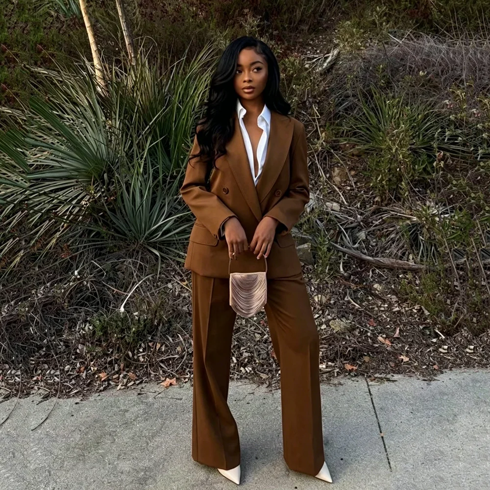 Luxury Double Breasted Female Suit 2 Pieces Jacket Pants Office High-end Chic Outfits Elegant Blazer Sets Conjuntos De Mujer