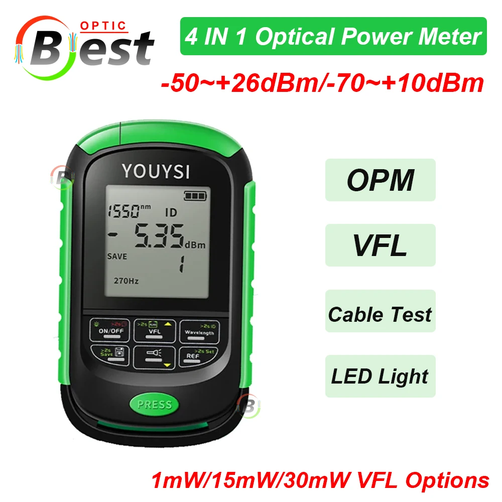 Multifunctional OPM Optical Tester Tool Fiber Optic Power Meter Network Cable Tester with Visual Fault Locator LED Lighting VFL