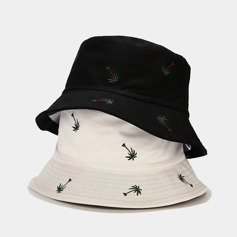 Palm Tree Embroidered Fisherman Hat for Women in Spring and Summer Fashion Sunscreen Show Small Face Bucket Hats