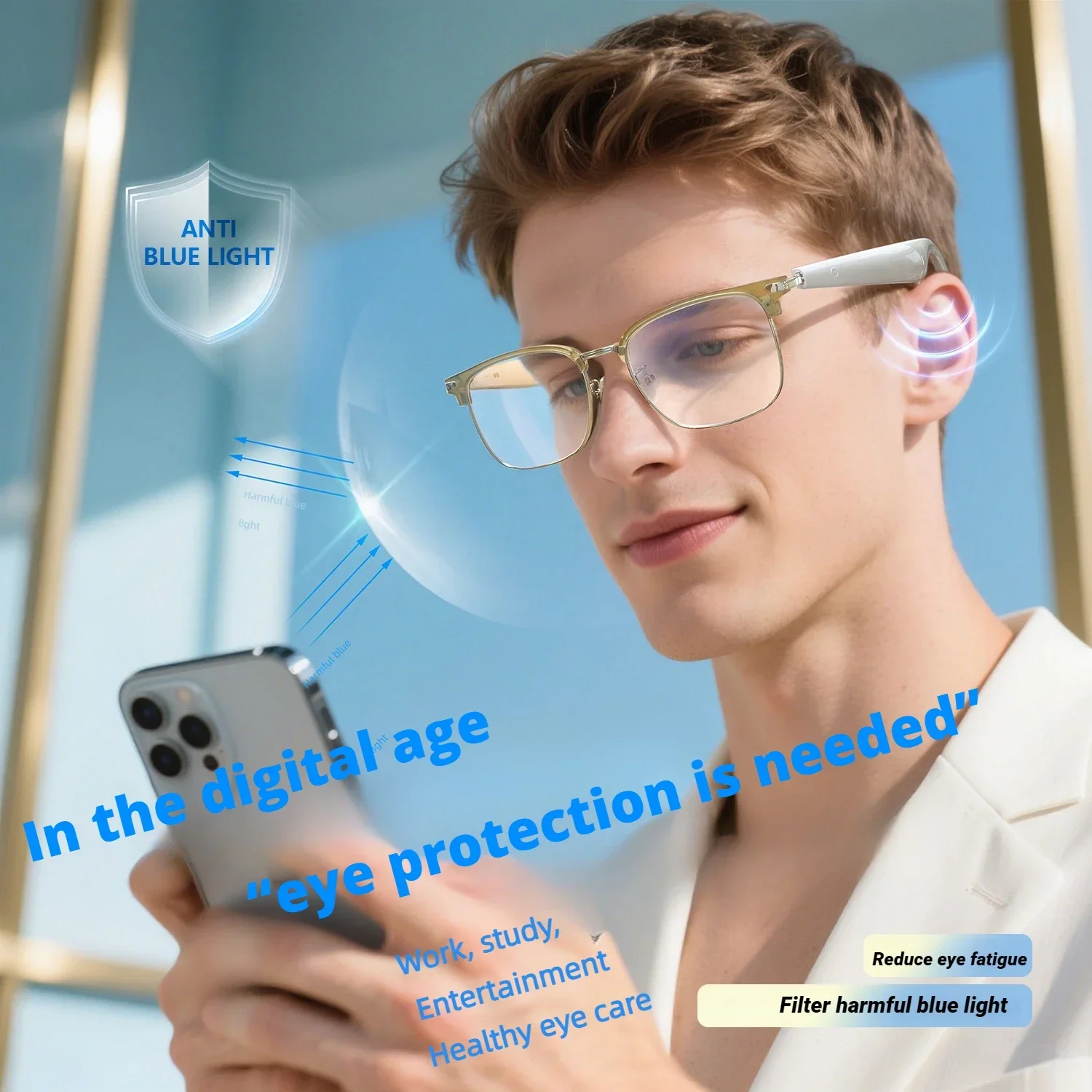 KUXA AI Bluetooth Translatior Real-time Translation Anti Blue Light Reading Prescription Glasses Over 100 Languages Eyeglass