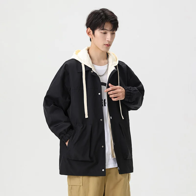 Fake Two-piece Men's Jacket 2024 Spring Trendy Fashion Thin Windproof Hooded Windbreaker Castle Peak Year Outdoor Casual Coat