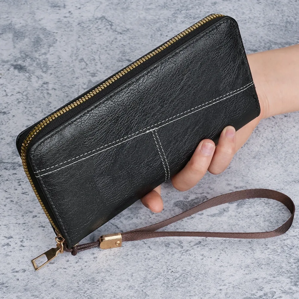 

New PU Leather Men's Wallet Long Style High Capacity Retro Coin Purse Black Coffee Brown Multiple Pockets Men Women