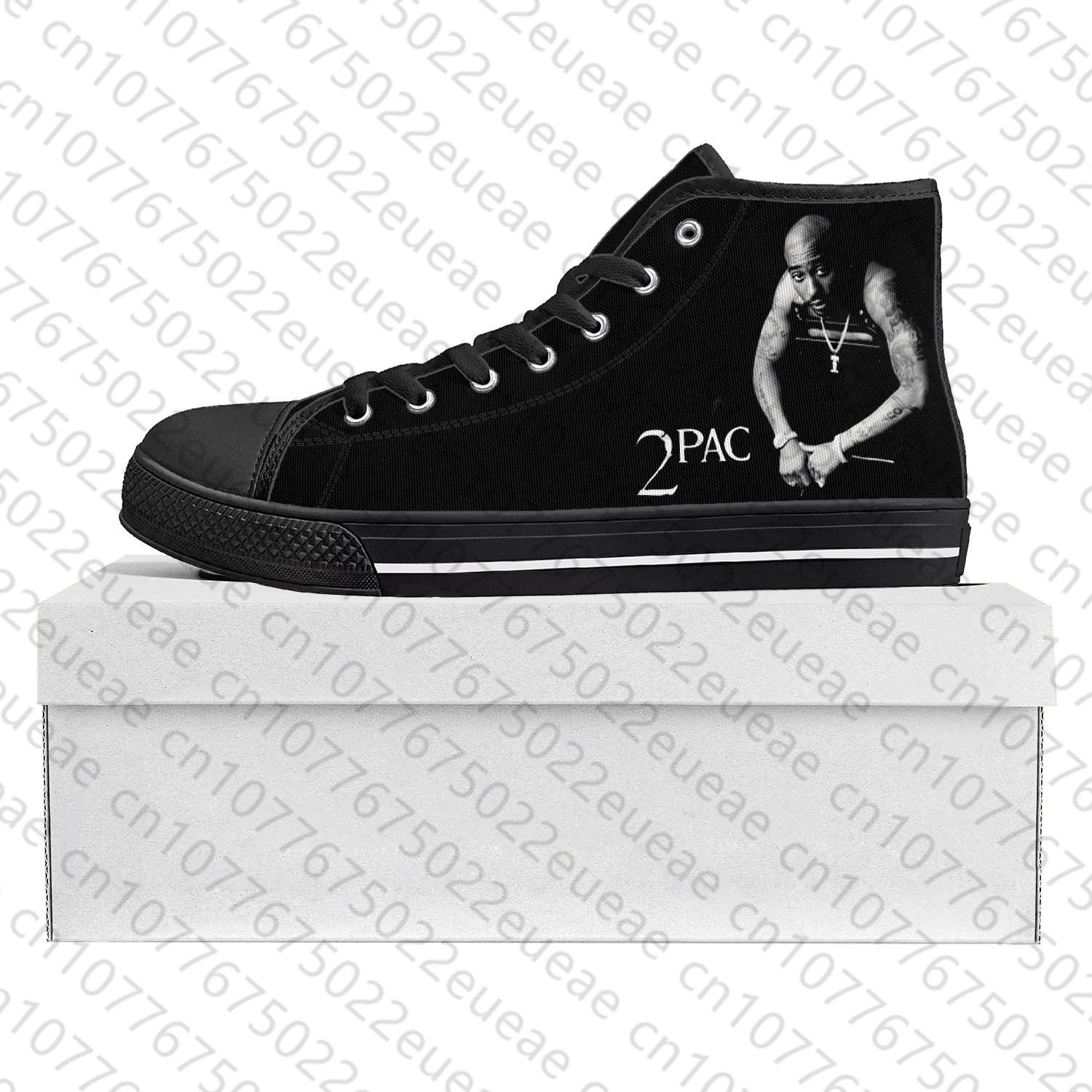 2Pac Hip Hop Rapper Tupac Pop High Top High Quality Sneakers Mens Womens Teenager Canvas Sneaker Couple Shoe Custom Shoe Black