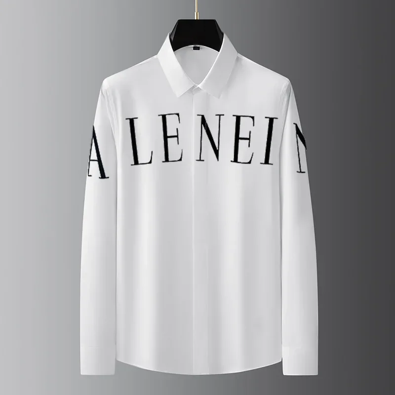 

Autumn and winter fashion slim fit plush high-end cotton long sleeved shirt men's embroidered bee casual versatile shirt