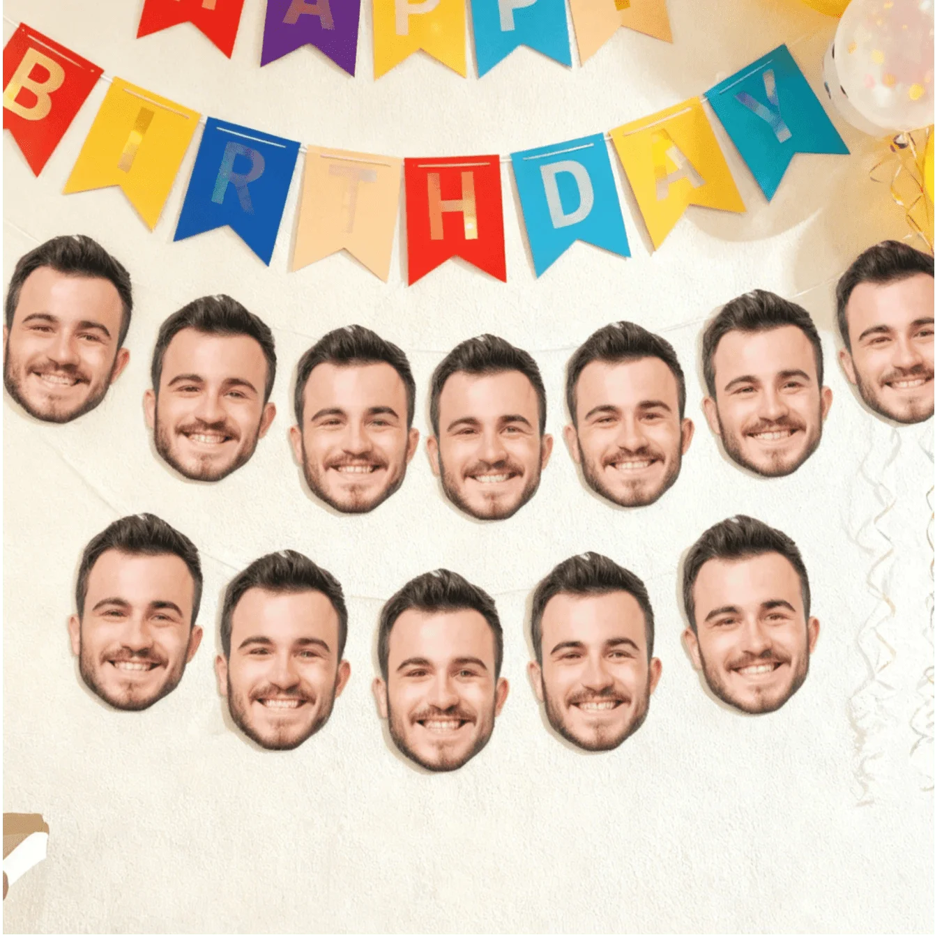 Personalisiertes Foto-Gesichtsbanner, Individuelle Menschen- und Haustierkopf-Girlande für Geburtstag, Junggesellinnenabschied und Partydekoration – Detail 3