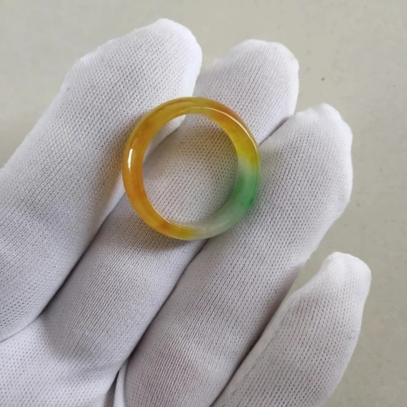 

Natural Genuine Jadeite Ice Jade Full Green Ring Thumb Ring Myanmar Old Mine Yellow Jade Ring Unisex Jade Ring
